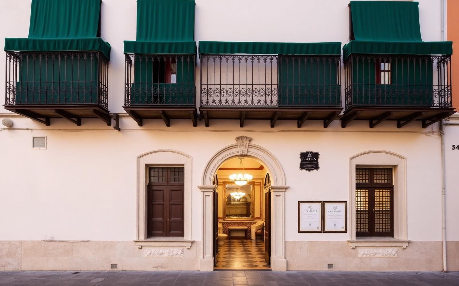 Facciata dell'Aegusa Hotel a Favignana, palazzo ottocentesco con balconi in ferro