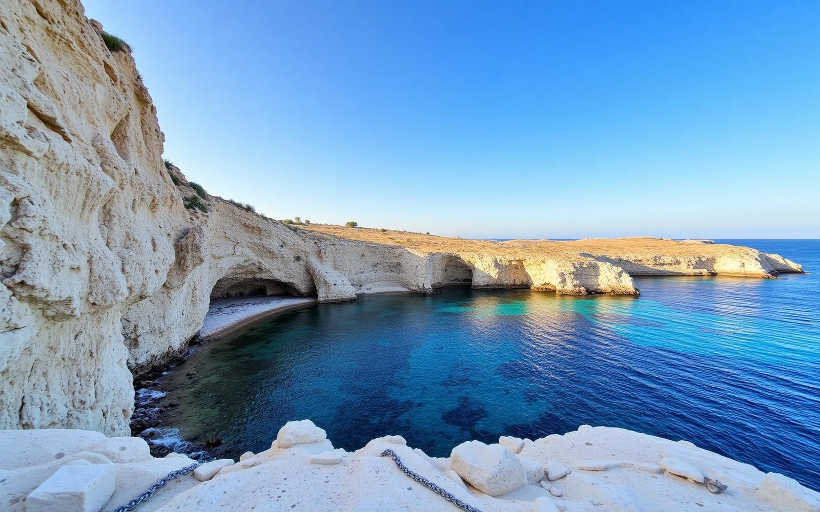 Cala Rossa a Favignana: mare turchese tra pareti di tufo bianco