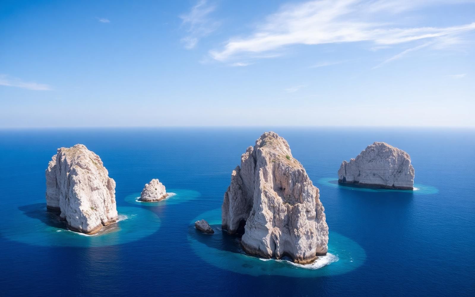 Faraglioni calcarei delle Egadi che emergono dal mare blu davanti a Favignana