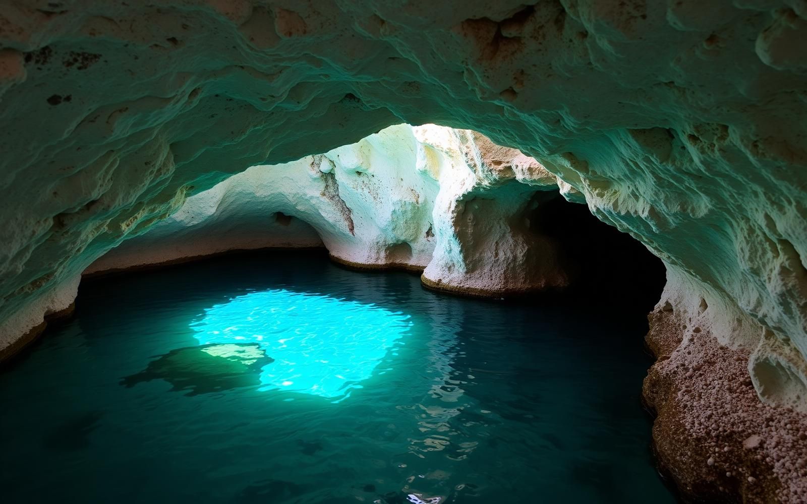 Interno della Grotta Perciata a Favignana con arco naturale e acqua turchese