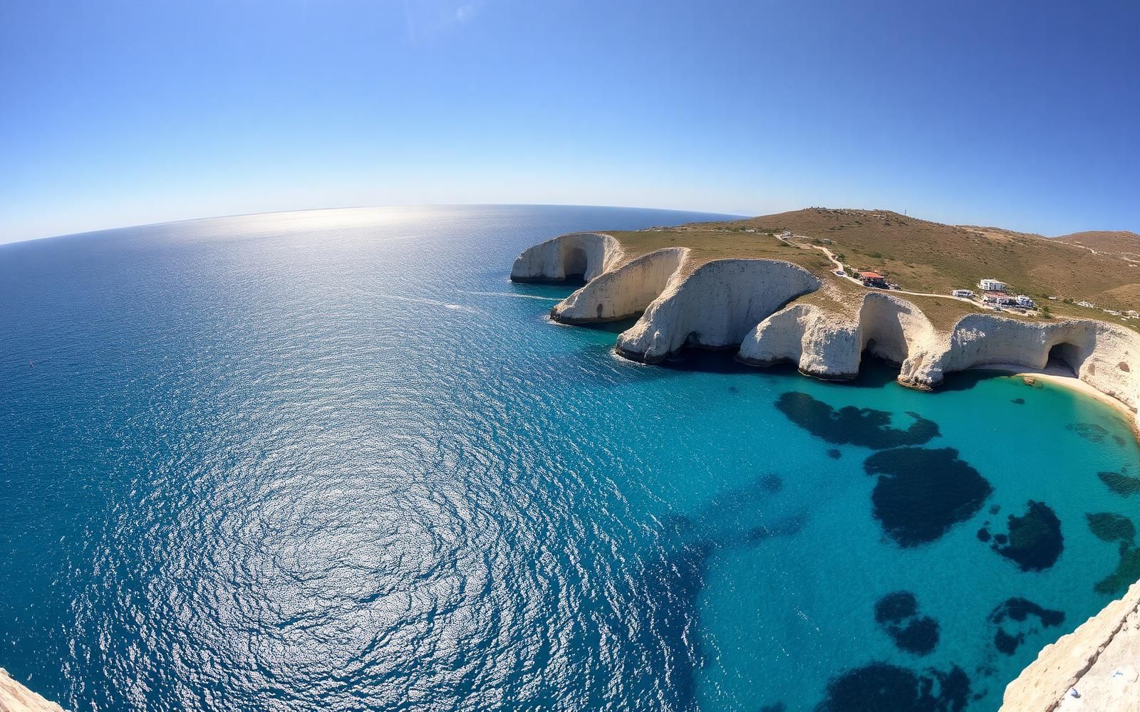Panoramica di Cala Rossa a Favignana con mare turchese e scogliere di tufo bianco