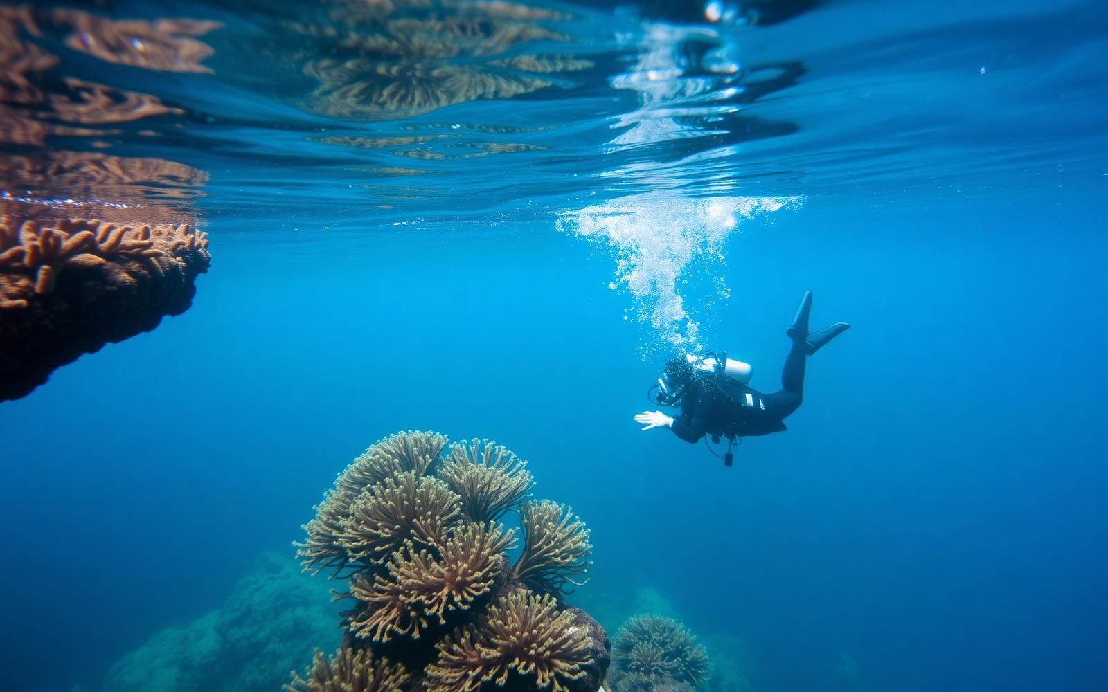 Subacqueo con bombole in immersione nell'Area Marina Protetta delle Egadi